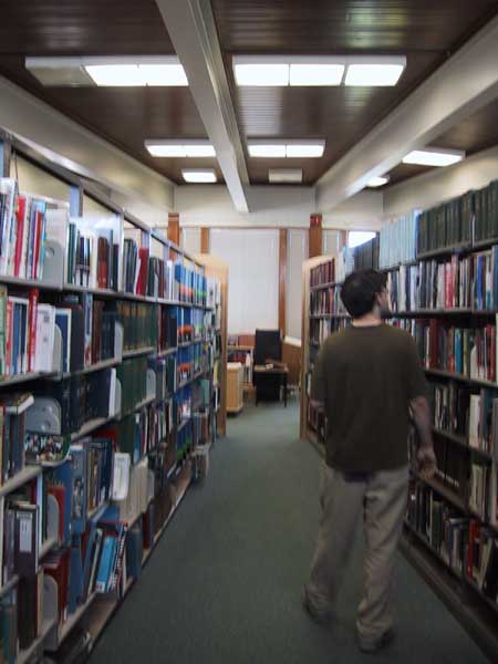 [The shelves converge on eachother as you walk towards the center of the library.
]