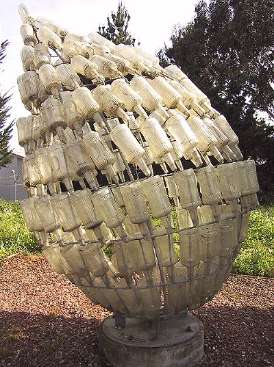 [This is my favorite piece here, it's all rebar and plastic bottles.
]